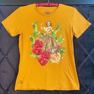 Rodeo Quincy T-Shirt - Mustard Yellow, Reds, and Green - 100% Cotton Size S